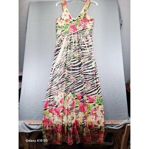 J.F.W.‎ Maxi Dress Women's Large Floral/ Zebra Print Stretchy Sleeveless Long